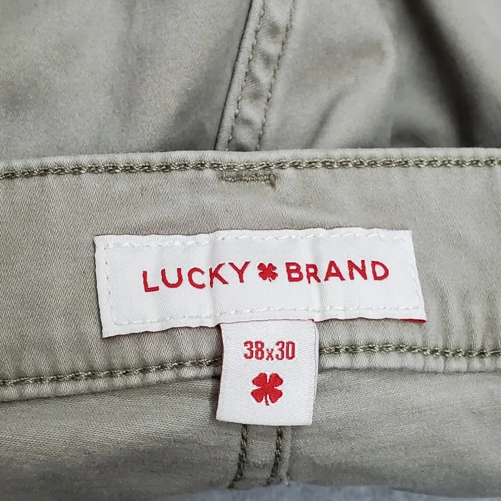 Lucky Brand Men Pants 38X30 Khaki Chino Twill 121 Slim Straight Button Zipper